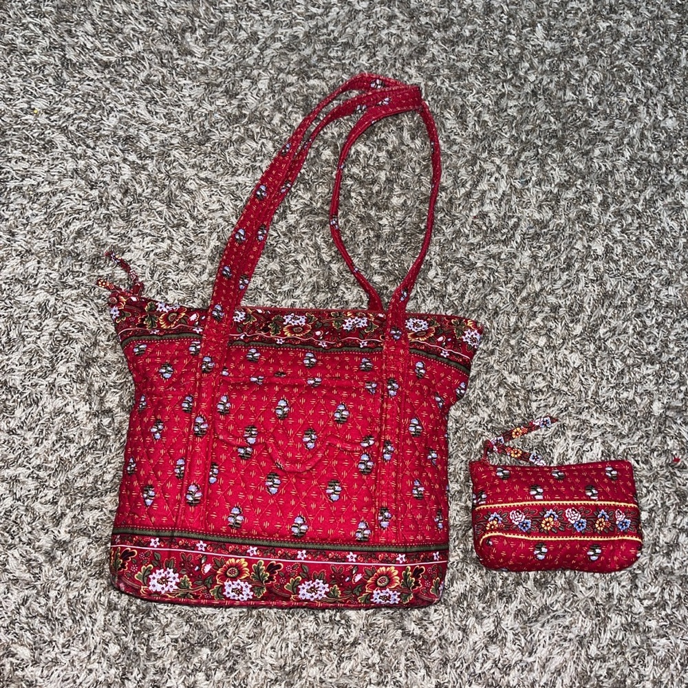 Vera Bradley Red Bag Floral pattern and Makeup Bag!